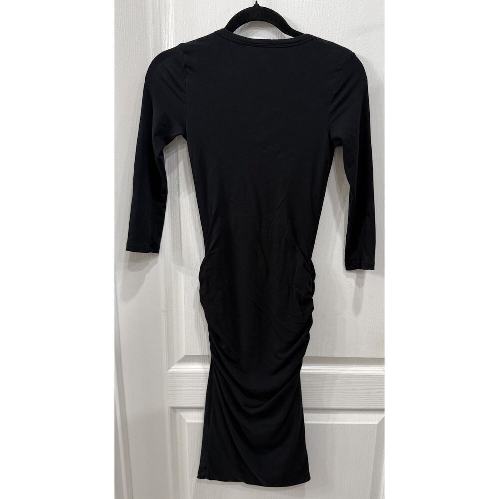 James Perse Womens 1 Small Black Jersey Ruched Bodycon Dress V Neck Knee Length - Picture 2 of 10